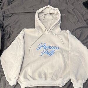Princess Polly White Hoodie with Blue Logo